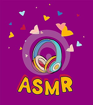 ASMR headphones  isolated logo, icon. Autonomous sensory meridian response illustration. Earphones, colored hearts