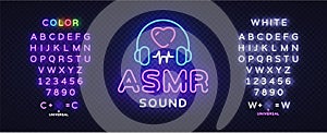 Asmr Sound Neon Logo on light background. Vintage asmr, great design for any purposes. Social media. Vector Illustration