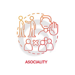 Asociality red gradient concept icon photo