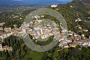 Asolo village in a panoramic view from above