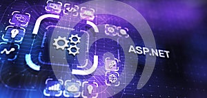 ASP.NET Development programming language concept on virtual screen