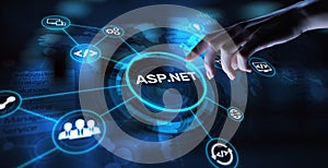 ASP.NET Web Application Framework for Dynamic Websites, projection on a virtual screen, Business and Technology Concept