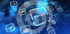 ASP.NET Web Application Framework for Dynamic Websites, projection on a virtual screen, Business and Technology Concept