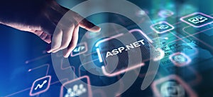 ASP.NET Web Application Framework for Dynamic Websites, projection on a virtual screen, Business and Technology Concept