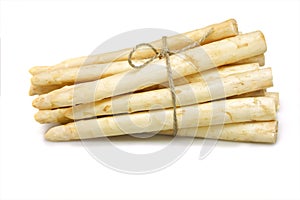 Asparagus bunched on white