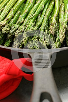 Asparagus in cast iron skillet