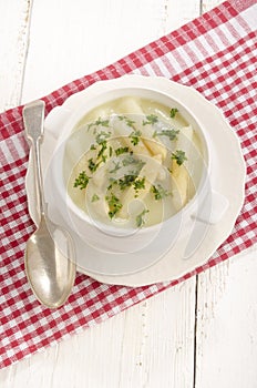 Asparagus cream soup with asparagus tips
