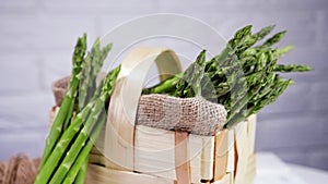 Asparagus, Fresh raw organic green Asparagus sprouts closeup, Healthy vegetarian food. Raw vegetables, market. Vegan