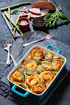 asparagus ham strata with sponge cake circles