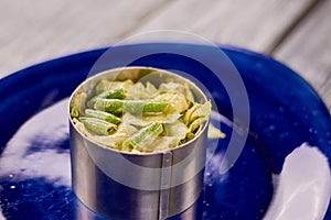 Asparagus and lettuce in stainles bowl. photo