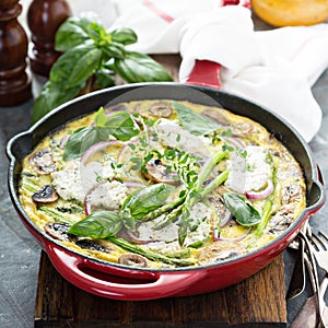 Asparagus, mushrooms and goat cheese frittata