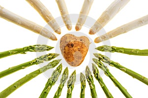 Asparagus and potatos isolated on white background