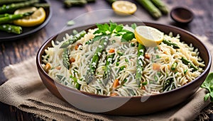 Asparagus Pulao With Minty Lemon Raita