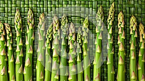 Asparagus simmetrical ordered food as a background top view