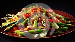 Asparagus Spears Arranged In A Color Ful Stirfry. Generative AI