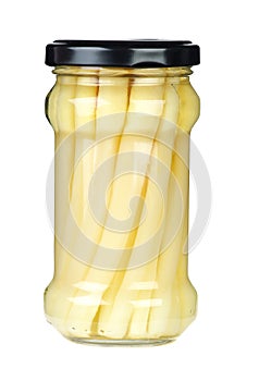 Asparagus stems marinated in glass jar