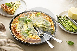 Asparagus tart, vegan quiche homemade pastry, healthy food