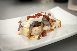 Asparagus toast with paprika and mayonesa in catering tasting photo