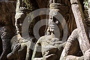 Asparas and devatas, Inside the leper king ,stone carving of Angkor wat