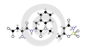 aspartame-acesulfame salt molecule, structural chemical formula, ball-and-stick model, isolated image food additive e962
