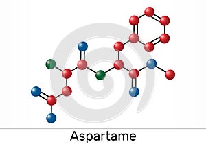 Aspartame, APM, molecule. Sugar substitute and E951. Molecule model photo