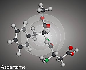 Aspartame, APM, molecule. Sugar substitute and E951. Molecular model. 3D rendering photo