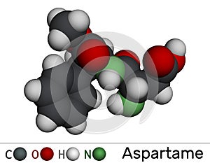 Aspartame, APM, molecule. Sugar substitute and E951. Molecular model. 3D rendering