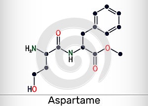 Aspartame, APM, molecule. Sugar substitute and E951. Structural chemical formula photo