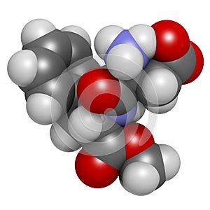 Aspartame artificial sweetener molecule. Used as sugar substitute. Atoms are represented as spheres with conventional color coding photo