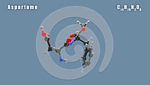 Aspartame molecule of C14H18N2O5 3D Conformer render. Food additive E951. Isolated background. photo