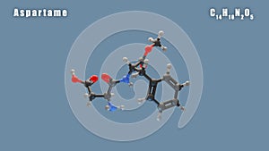 Aspartame molecule of C14H18N2O5 3D Conformer render. Food additive E951. Isolated background. photo