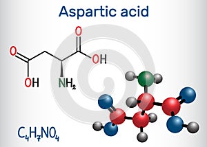 Aspartic acid L- aspartic acid, Asp, D, aspartate proteinogenic amino acid molecule. Structural chemical formula and molecule photo