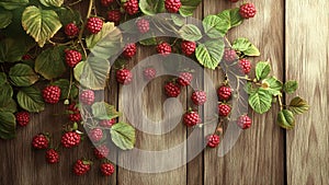 aspberry fruit plant tree on wood background