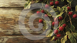 aspberry fruit plant tree on wood background