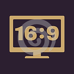 The aspect ratio 16 9 widescreen icon. Tv and video symbol