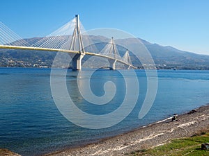 Aspect of the Rio-Antirrio suspension bridge, Greece