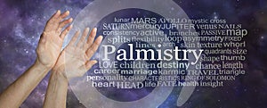 Aspects of Palmistry Night Sky Word Tag Cloud