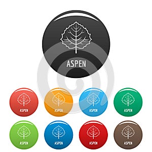 Aspen leaf icons set color vector