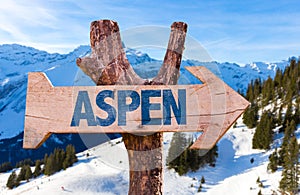 Aspen wooden sign with alps background