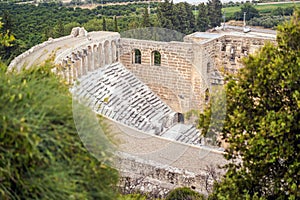 Aspendos Ancient City. Aspendos acropolis city ruins, cisterns, aqueducts and old temple. Aspendos Antalya Turkey