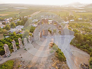 Aspendos Ancient City. Aspendos acropolis city ruins, cisterns, aqueducts and old temple. Aspendos Antalya Turkey