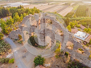 Aspendos Ancient City. Aspendos acropolis city ruins, cisterns, aqueducts and old temple. Aspendos Antalya Turkey