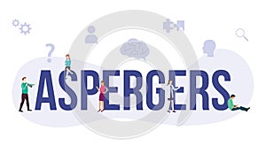 Aspergers disease health concept with big word or text and people with modern flat style