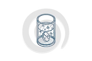 asperin pill, glass of water isometric icon. 3d line art technical drawing. Editable stroke vector