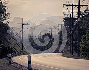 Asphalt curve road in instagram color style