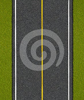 Asphalt highway road with grass top view
