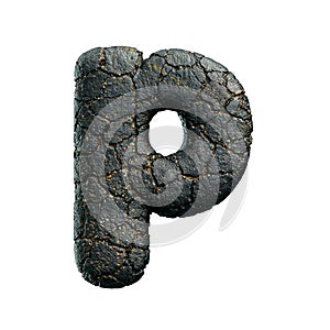 asphalt letter P - Lowercase 3d tarmac font - Suitable for road, transport or highway related subjects