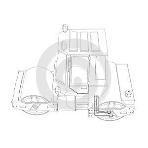 Asphalt paving machine outline. Isometric view. Vector illustration