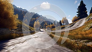 Asphalt road. Alps in a beautiful summer day landscape scene