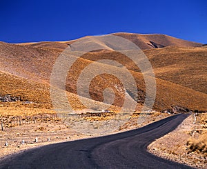 asphalt road in argentinian patagonia with mountains photo